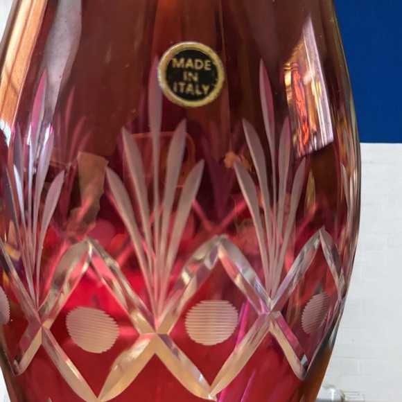 1970 Vintage Cranberry Etched-Crystal Tall Decanter w/Four Matching Tall Glasses - Picture 11 of 11